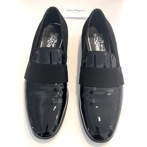 Ferragamo Bryden Black Patent & Suede Tux Loafers